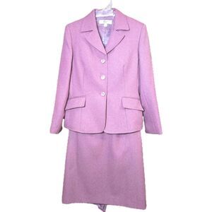 Le Suit Rose Pink Two Piece Skirt Suit‎ Set Career Blazer 8P Petite